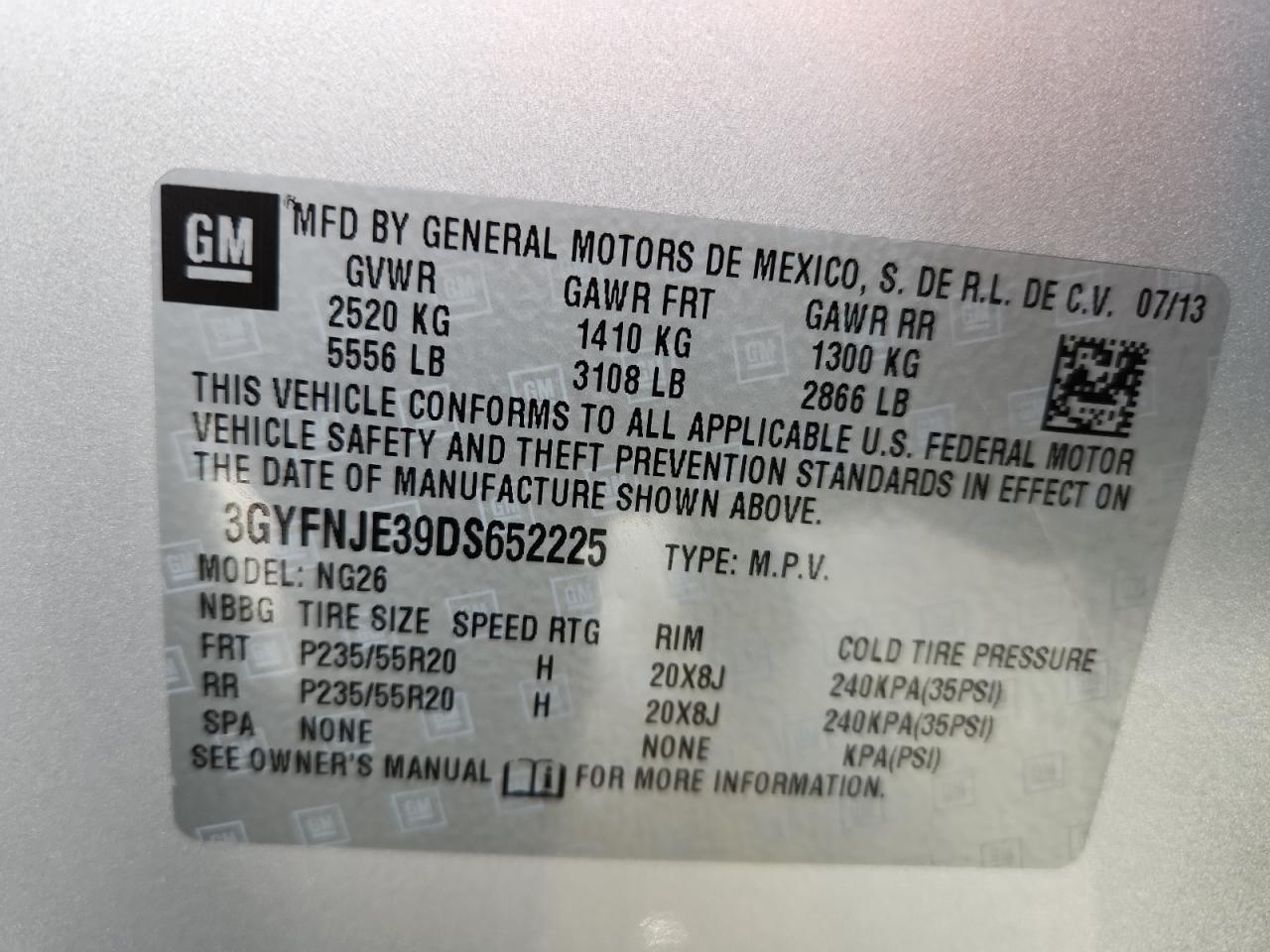 2013 Cadillac Srx Premium Collection VIN: 3GYFNJE39DS652225 Lot: 93147625