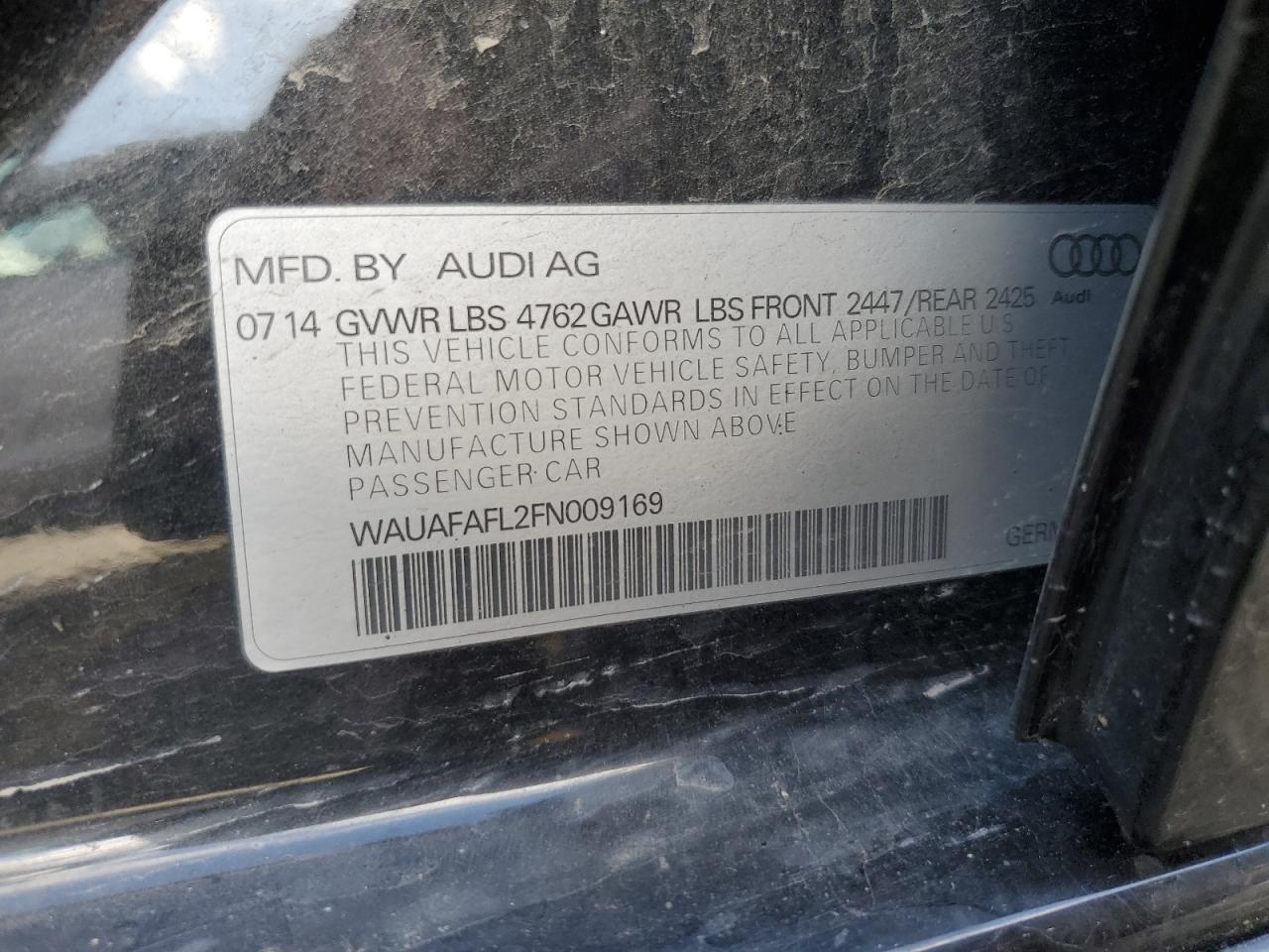 2015 Audi A4 Premium VIN: WAUAFAFL2FN009169 Lot: 92607805