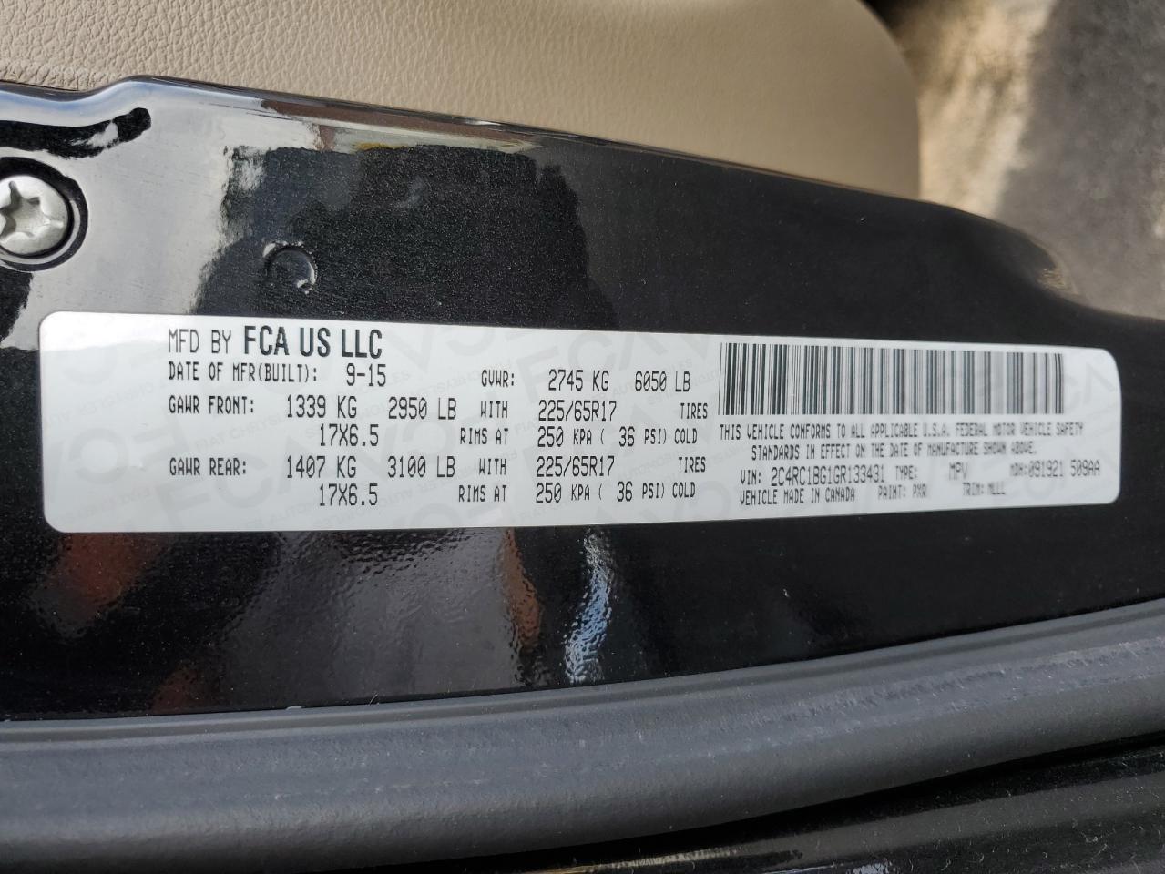 2016 Chrysler Town & Country Touring VIN: 2C4RC1BG1GR133431 Lot: 92661765