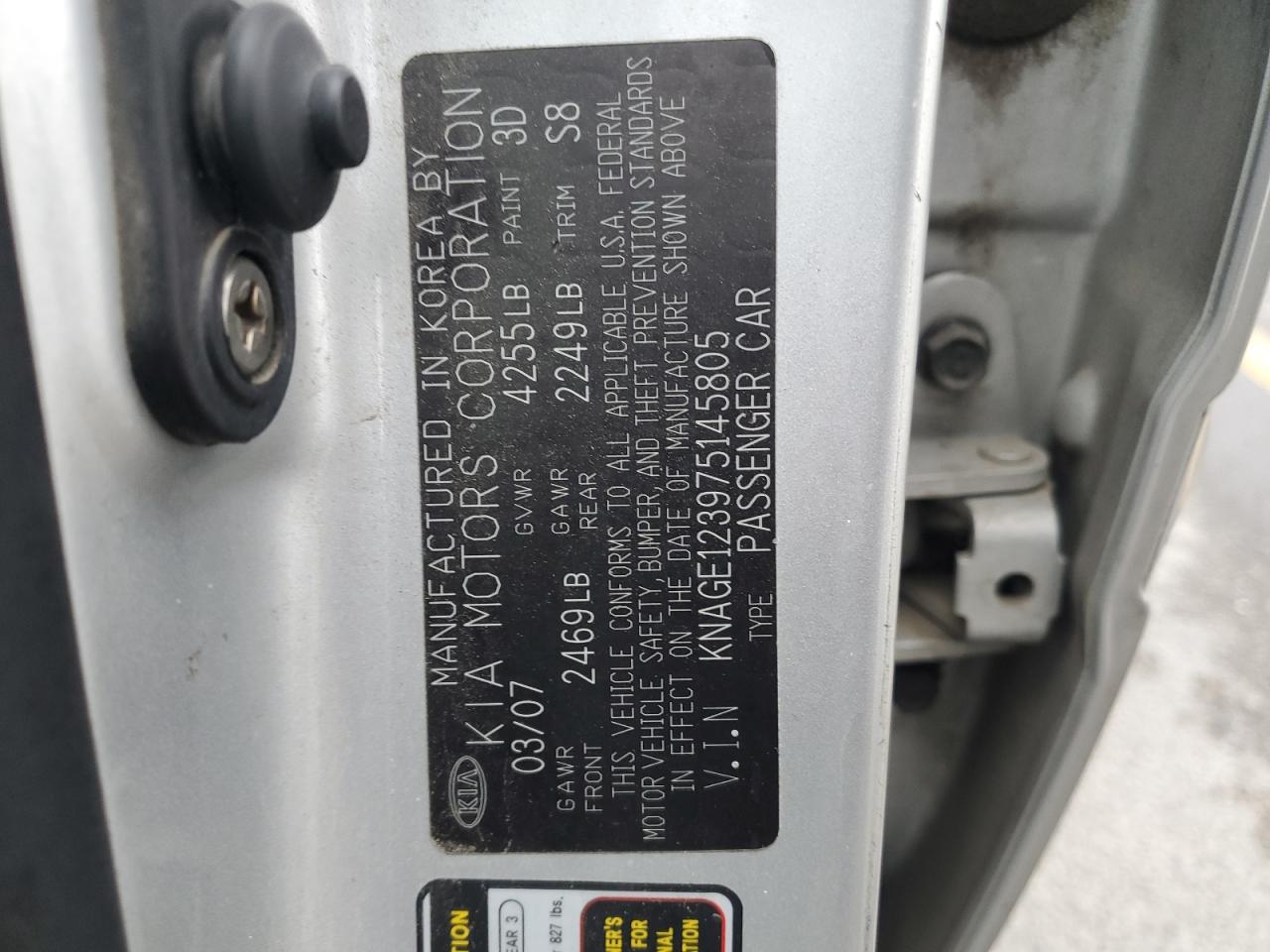 2007 Kia Optima Lx VIN: KNAGE123975145805 Lot: 91357015