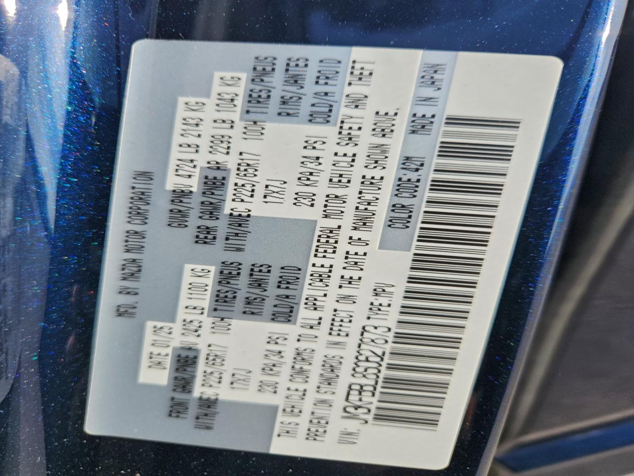 2025 Mazda Cx-5 Select VIN: JM3KFBBL8S0627873 Lot: 94277005