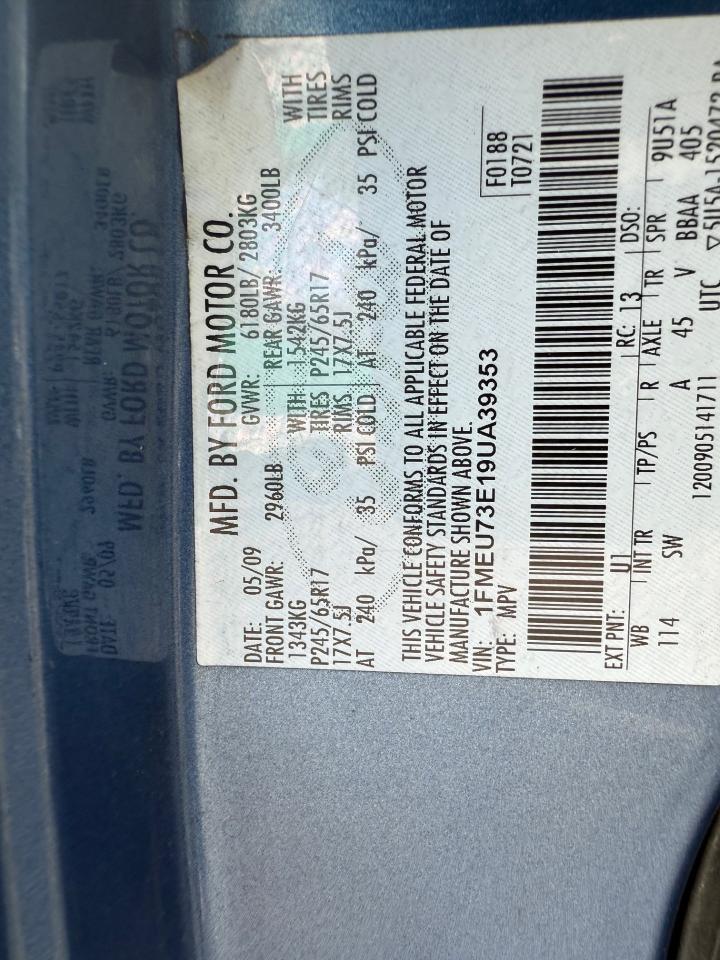 2009 Ford Explorer Xlt VIN: 1FMEU73E19UA39353 Lot: 85072445