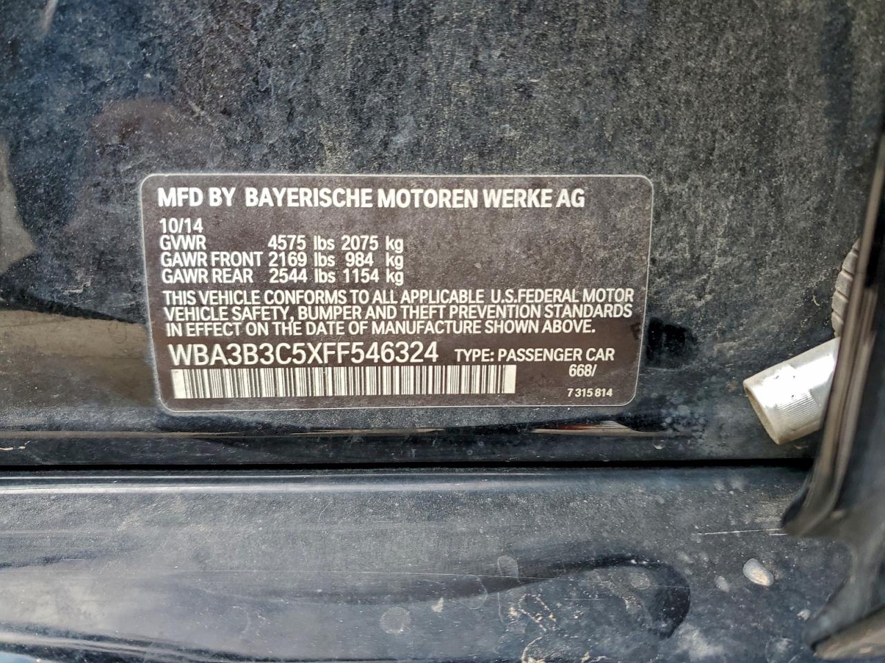 2015 BMW 328 Xi VIN: WBA3B3C5XFF546324 Lot: 93358085