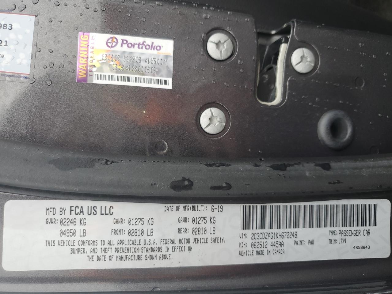 2019 Dodge Challenger Sxt VIN: 2C3CDZAG1KH672248 Lot: 93958295