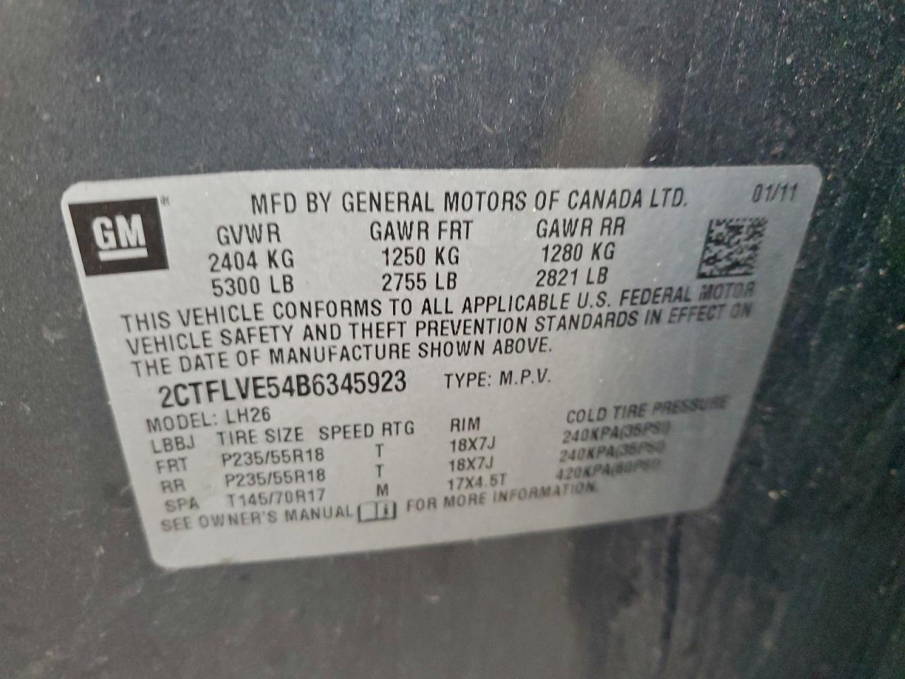 2011 GMC Terrain Slt VIN: 2CTFLVE54B6345923 Lot: 93445265