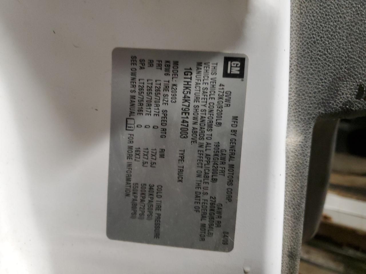 2009 GMC Sierra K2500 Sle VIN: 1GTHK54K79E147003 Lot: 93016565