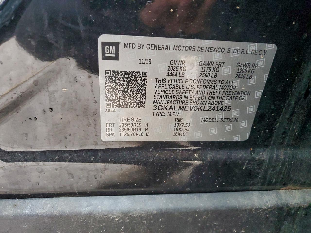 2019 GMC Terrain Sle VIN: 3GKALMEV5KL241425 Lot: 93651085