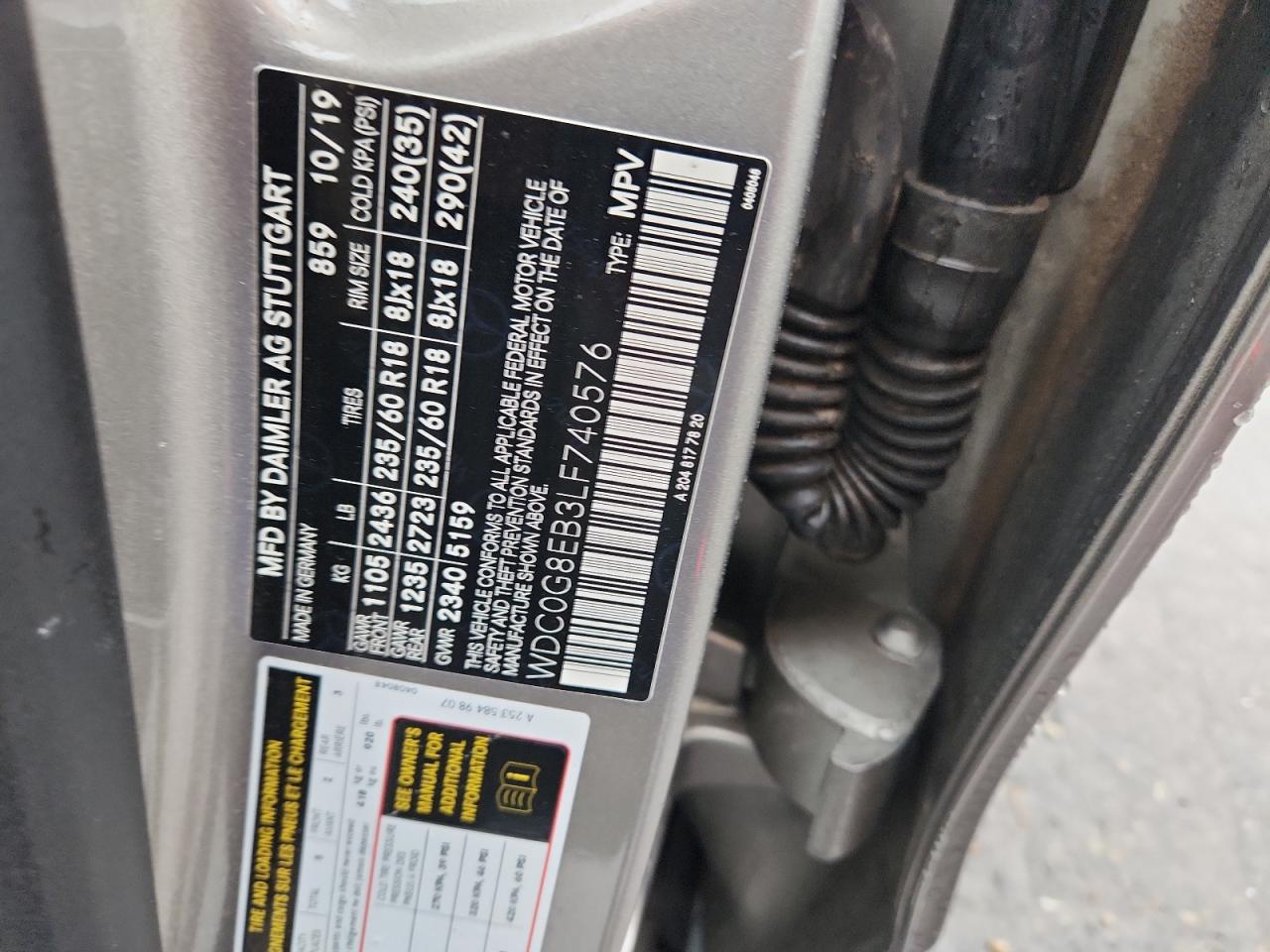 2020 Mercedes-Benz Glc 300 4Matic VIN: WDC0G8EB3LF740576 Lot: 92382075