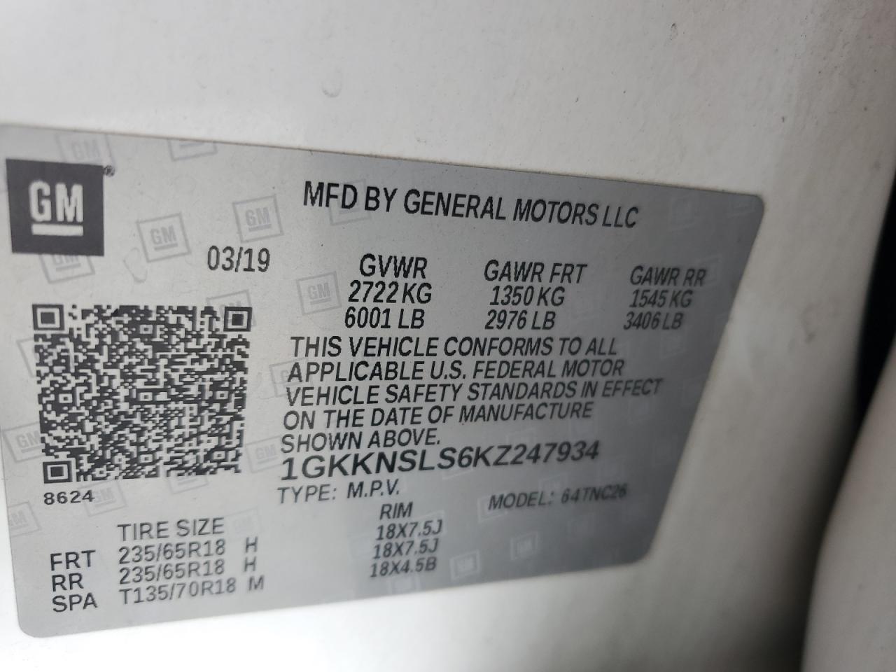 2019 GMC Acadia Sle VIN: 1GKKNSLS6KZ247934 Lot: 92506125