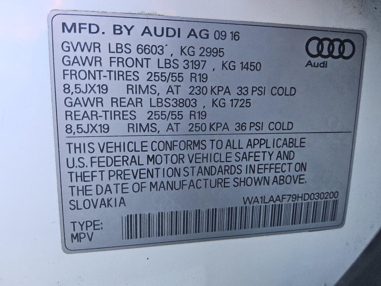 2017 Audi Q7 Premium Plus VIN: WA1LAAF79HD030200 Lot: 92510725