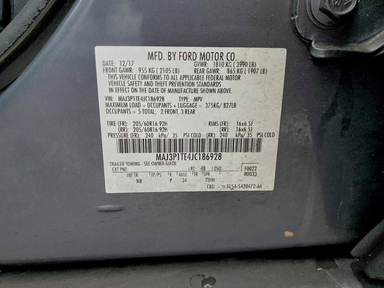 2018 Ford Ecosport Se VIN: MAJ3P1TE4JC186928 Lot: 91146825