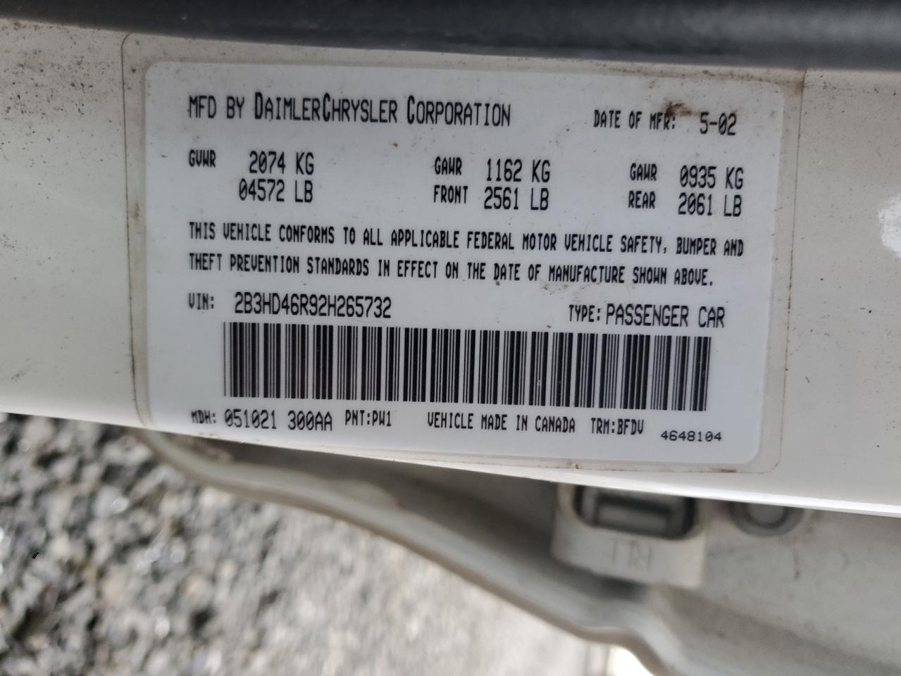 2002 Dodge Intrepid Se VIN: 2B3HD46R92H265732 Lot: 93356615