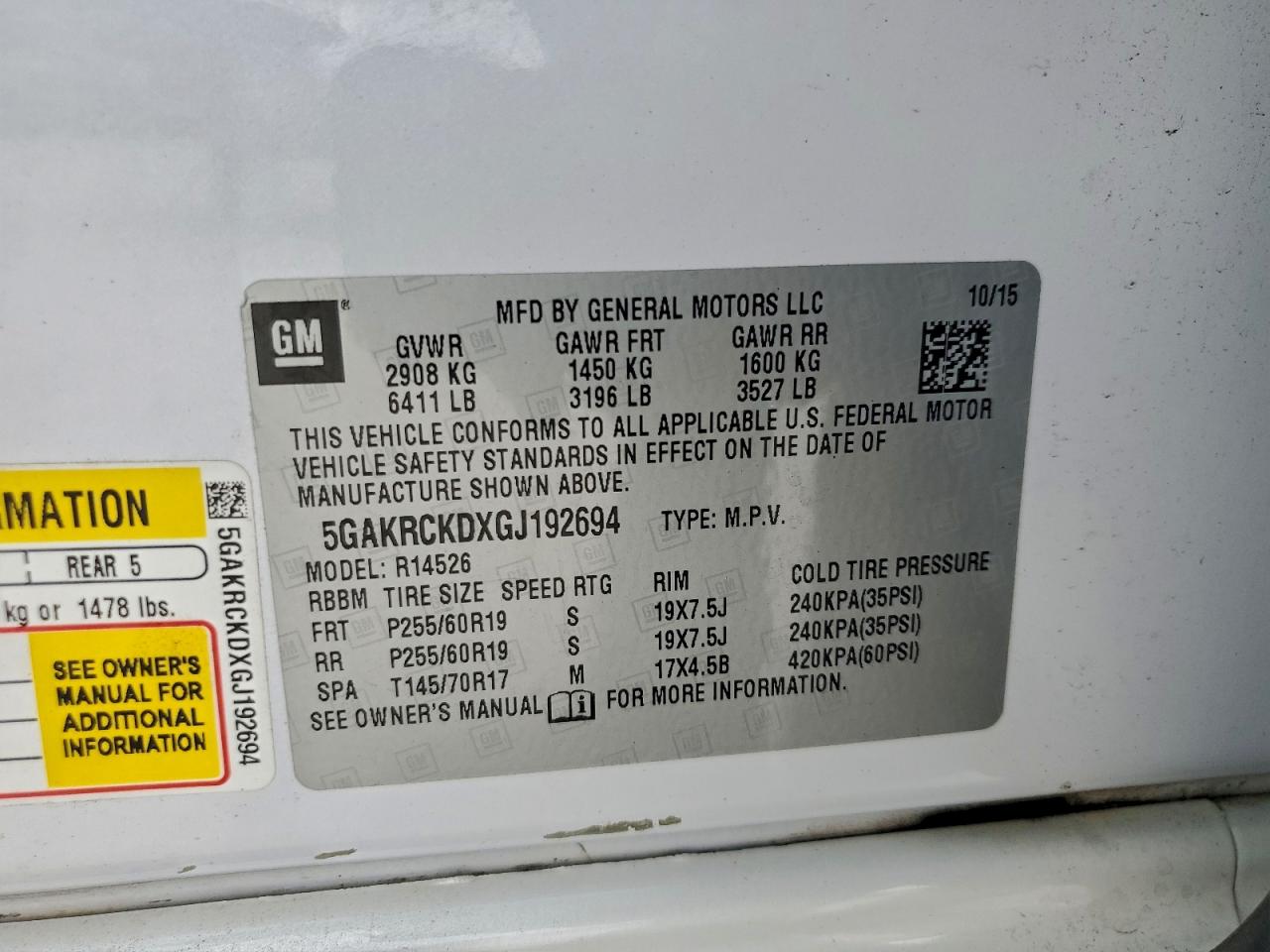 2016 Buick Enclave VIN: 5GAKRCKDXGJ192694 Lot: 93714285