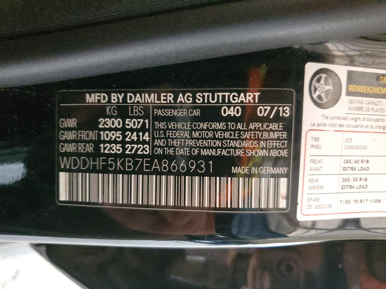 2014 Mercedes-Benz E 350 VIN: WDDHF5KB7EA866931 Lot: 94073255