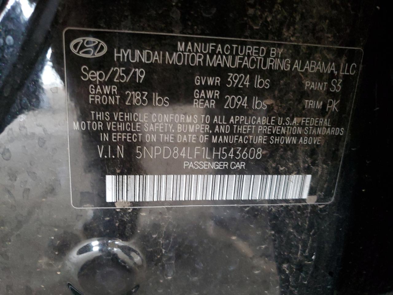 2020 Hyundai Elantra Sel VIN: 5NPD84LF1LH543608 Lot: 93235985