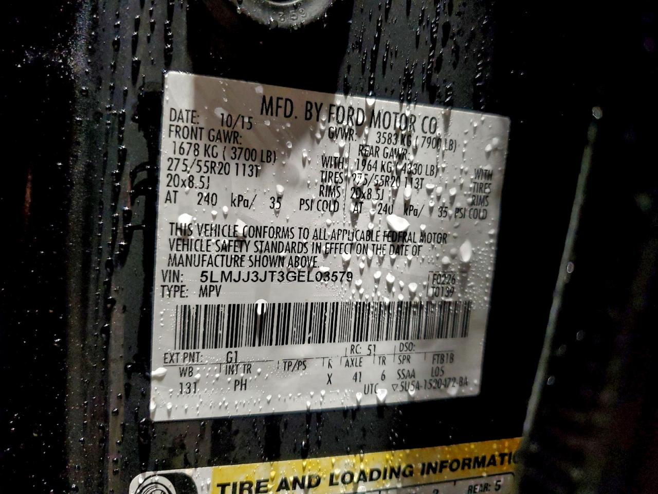 2016 Lincoln Navigator L Select VIN: 5LMJJ3JT3GEL03579 Lot: 93901245