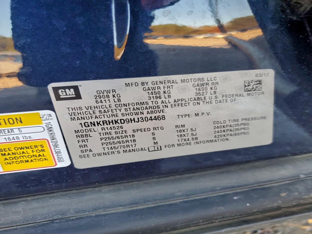 2017 Chevrolet Traverse Lt VIN: 1GNKRHKD9HJ304468 Lot: 94492845