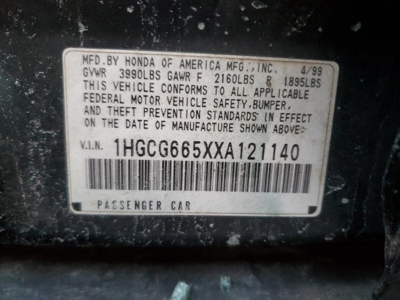 1999 Honda Accord Lx VIN: 1HGCG665XXA121140 Lot: 90748155