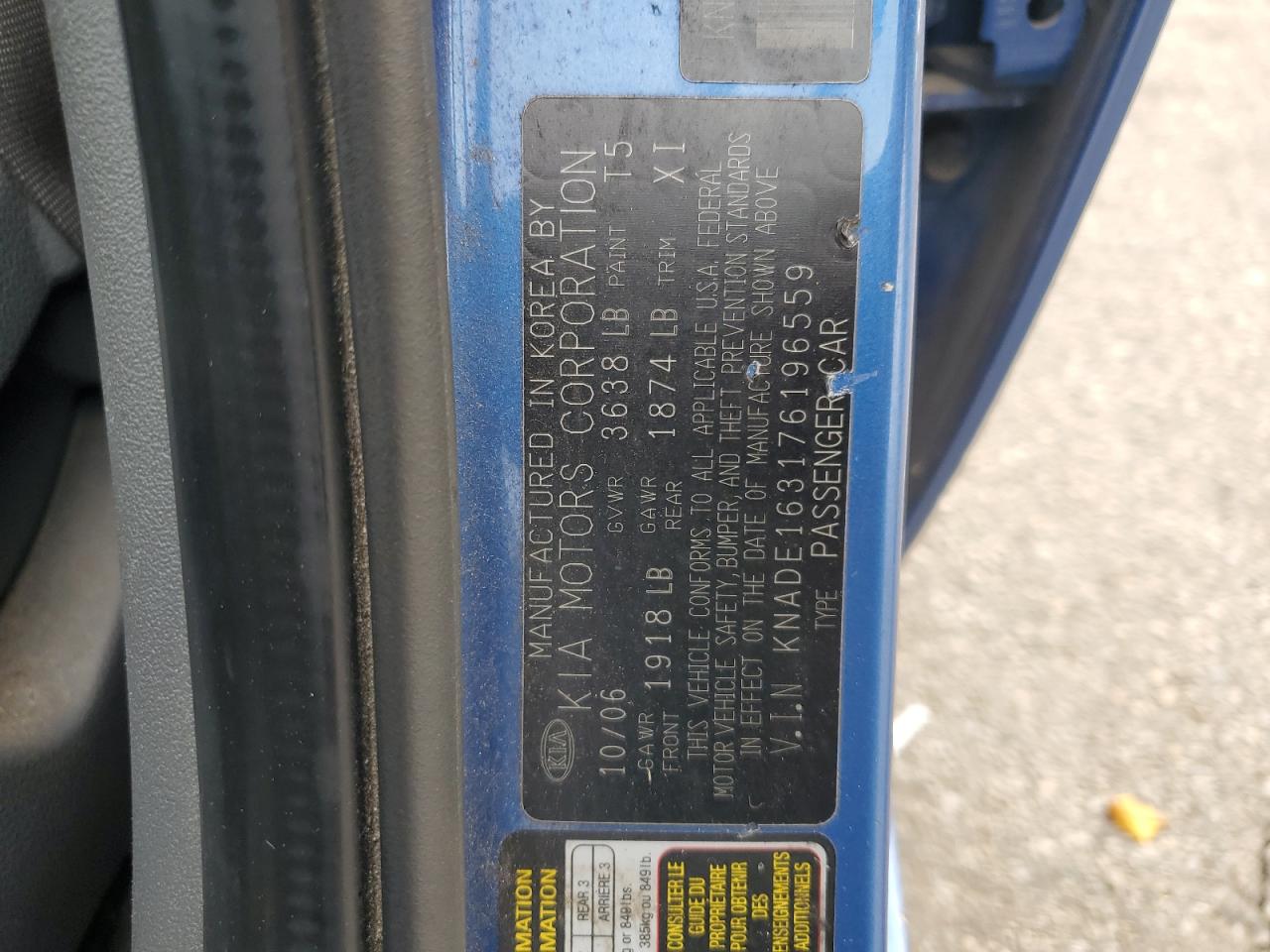 2007 Kia Rio 5 Sx VIN: KNADE163176196559 Lot: 92210485