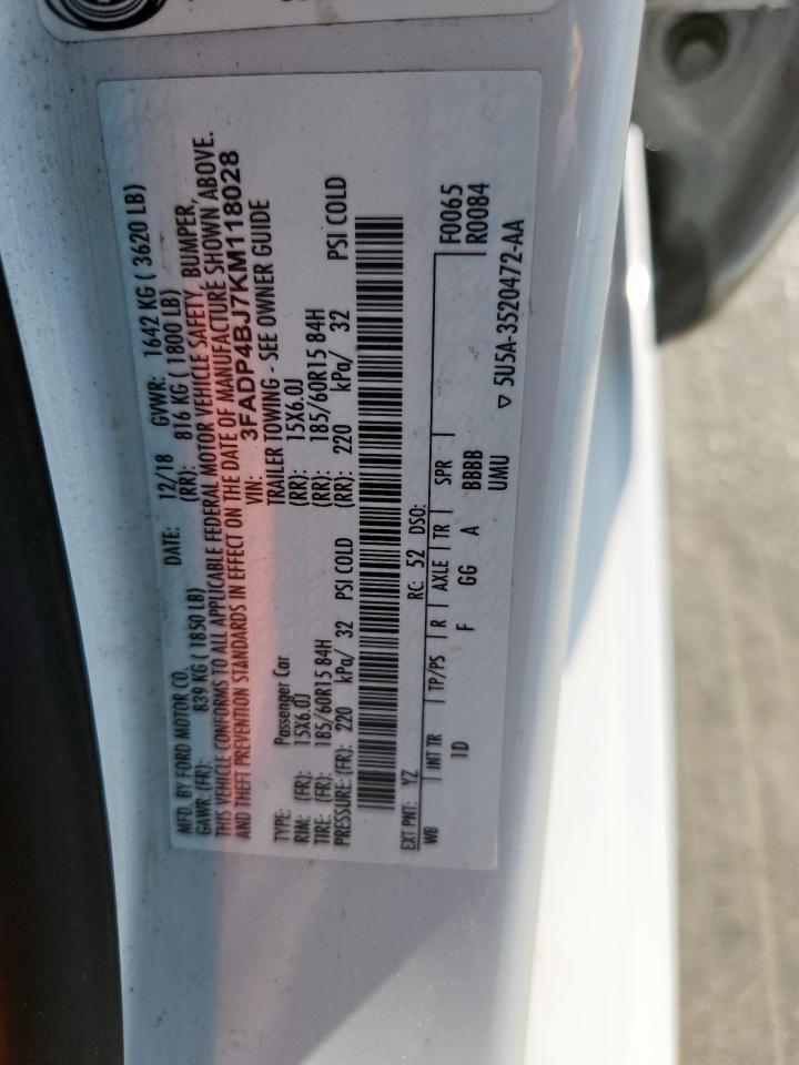 2019 Ford Fiesta Se VIN: 3FADP4BJ7KM118028 Lot: 93509625