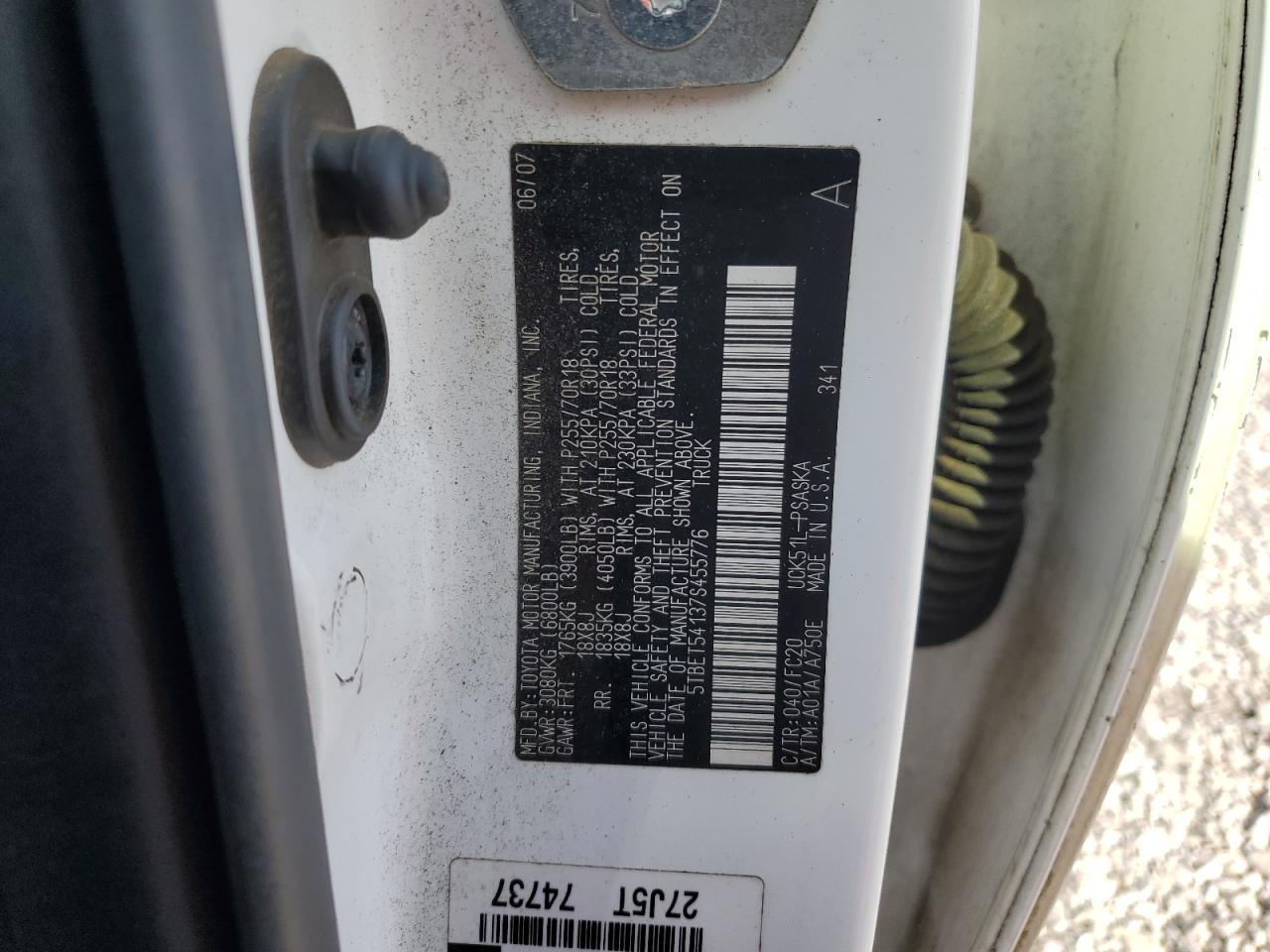 2007 Toyota Tundra Crewmax Sr5 VIN: 5TBET54137S455776 Lot: 93566945