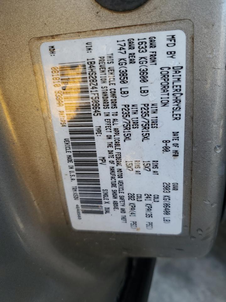 2001 Dodge Durango VIN: 1B4HS28Z41F509645 Lot: 92443515