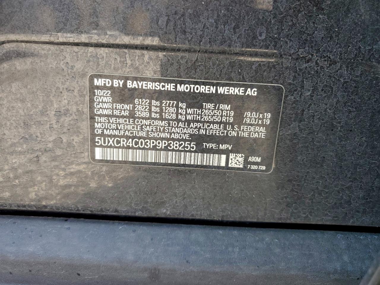 2023 BMW X5 Sdrive 40I VIN: 5UXCR4C03P9P38255 Lot: 93071365