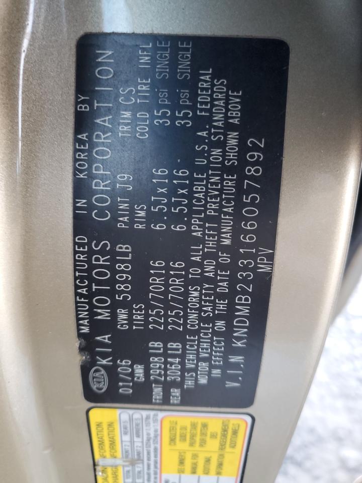 2006 Kia Sedona Ex VIN: KNDMB233166057892 Lot: 92015425