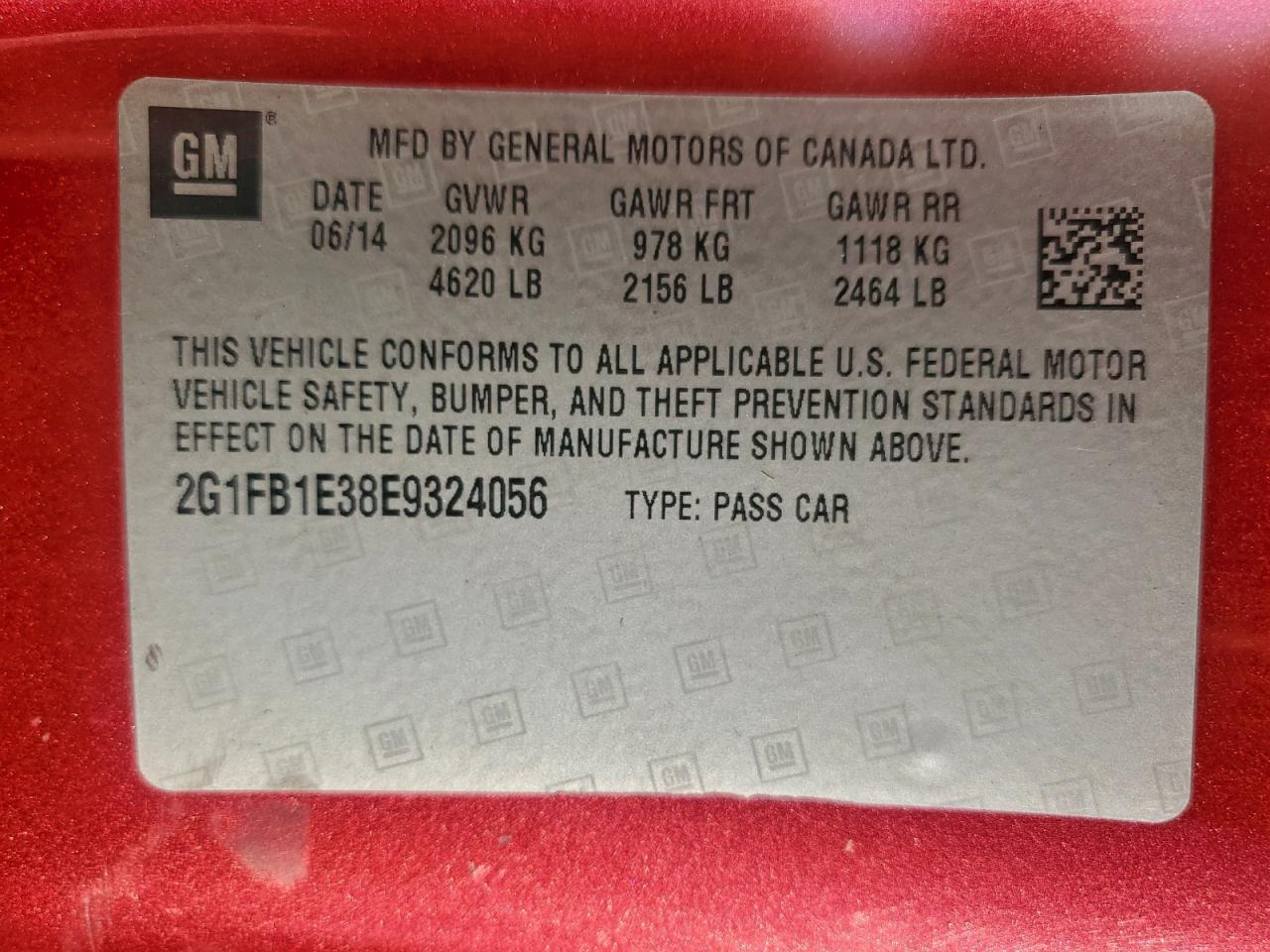 2014 Chevrolet Camaro Lt VIN: 2G1FB1E38E9324056 Lot: 94434995