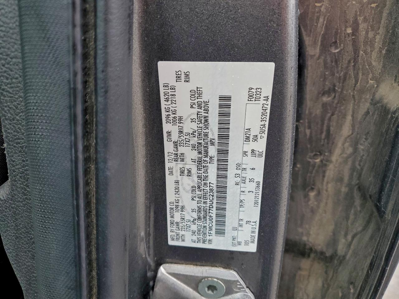 2013 Ford Escape S VIN: 1FMCU0F77DUC23877 Lot: 94055995