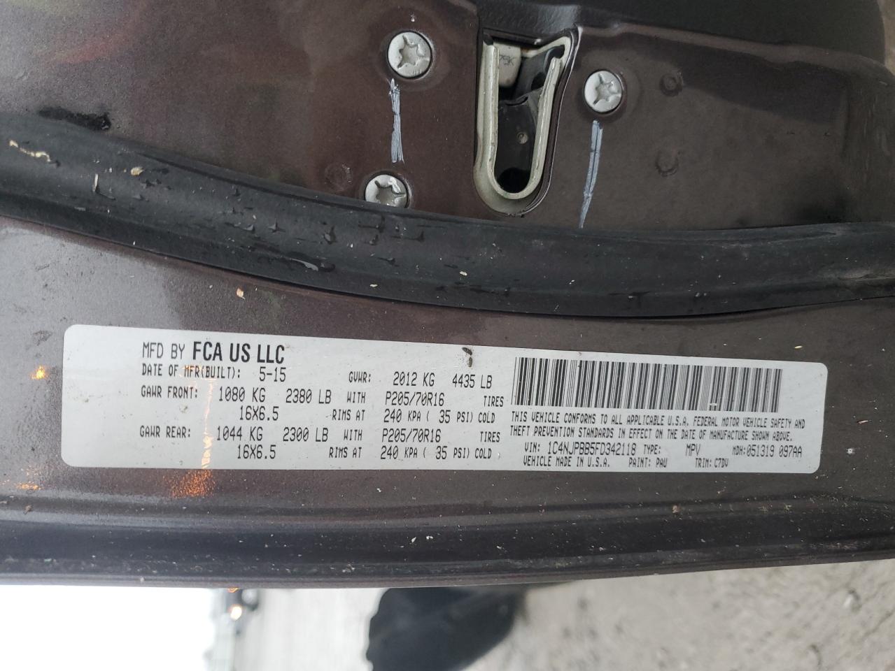 2015 Jeep Patriot Sport VIN: 1C4NJPBB5FD342118 Lot: 93832185