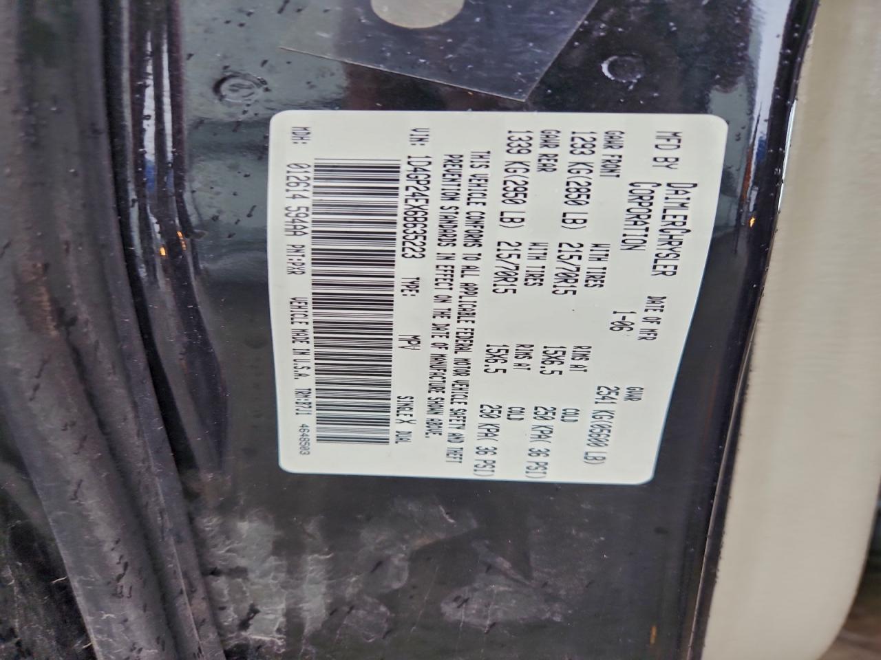 2006 Dodge Grand Caravan Se VIN: 1D4GP24EX6B635223 Lot: 93932365