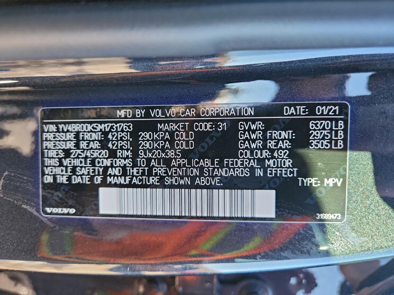 2021 Volvo Xc90 T8 Recharge Momentum VIN: YV4BR00K5M1731763 Lot: 93820775