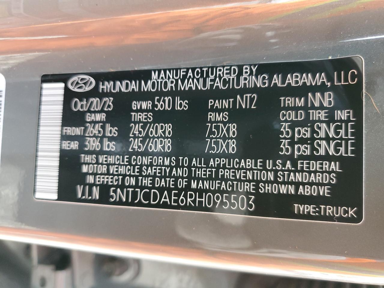 2024 Hyundai Santa Cruz Sel VIN: 5NTJCDAE6RH095503 Lot: 92259235