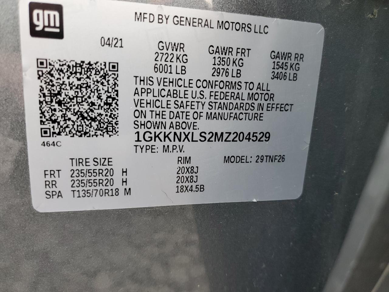 2021 GMC Acadia Denali VIN: 1GKKNXLS2MZ204529 Lot: 91706625