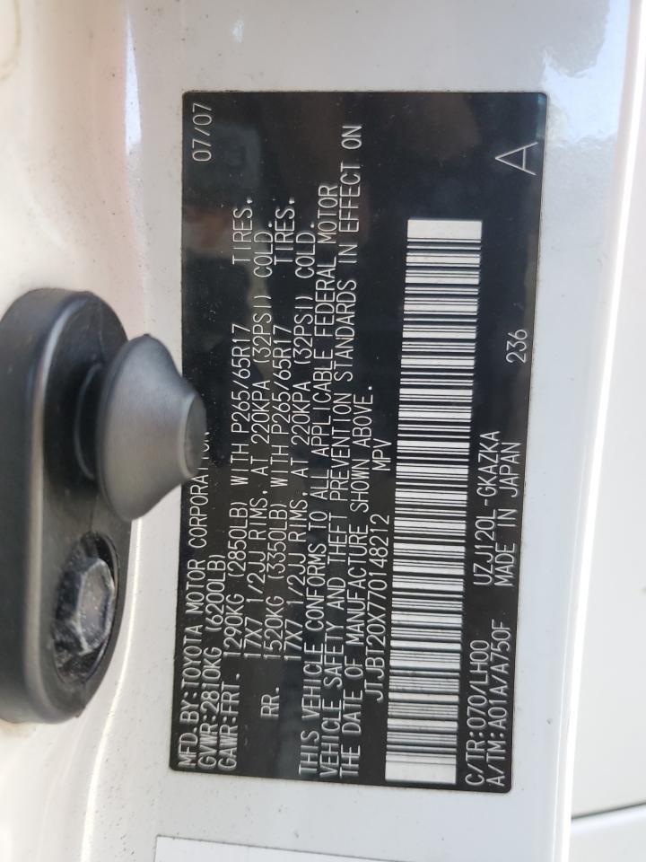 2002 Lexus Gx 470 VIN: JTJBT20X770148212 Lot: 92573725