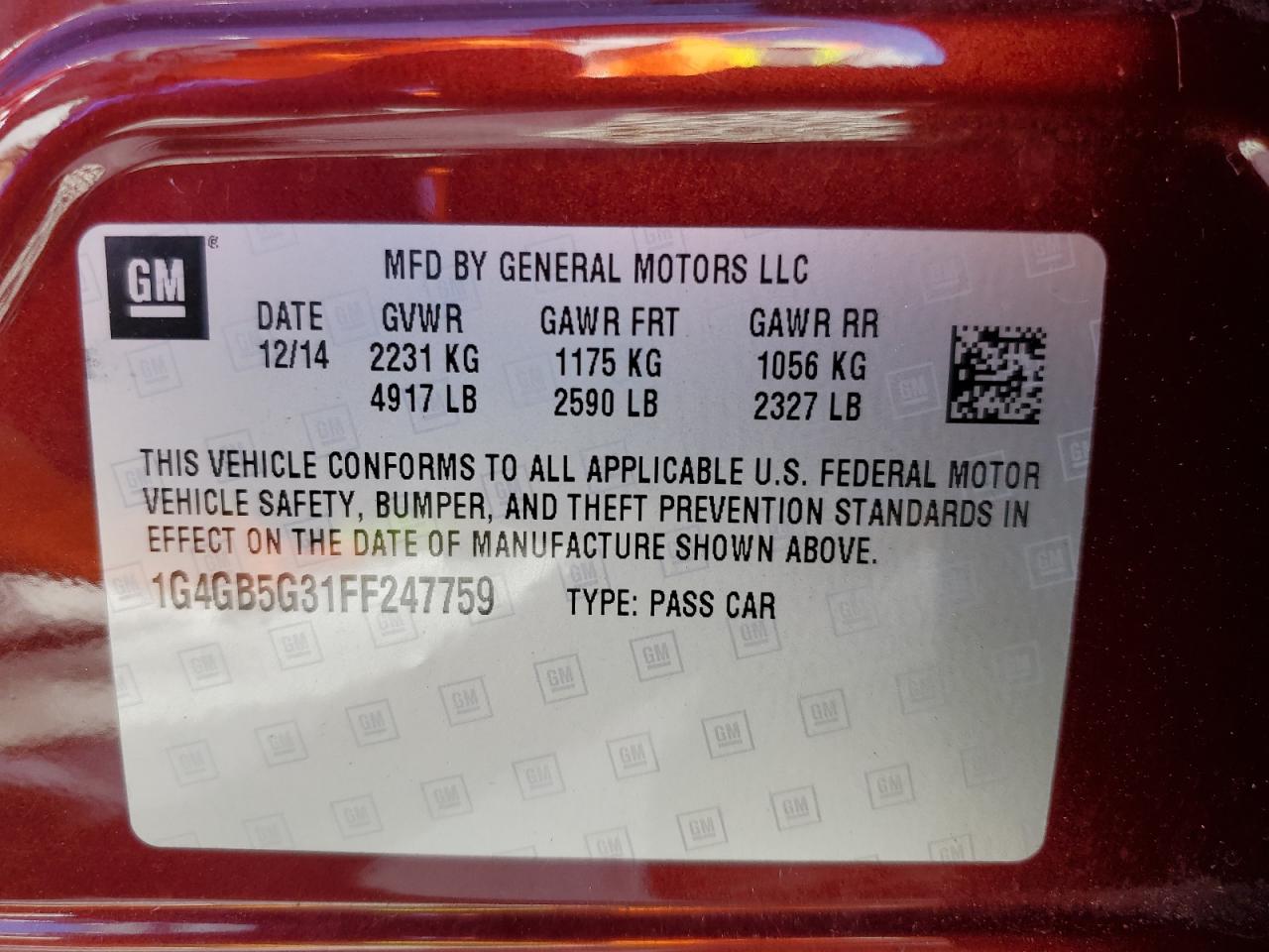 2015 Buick Lacrosse VIN: 1G4GB5G31FF247759 Lot: 91220705