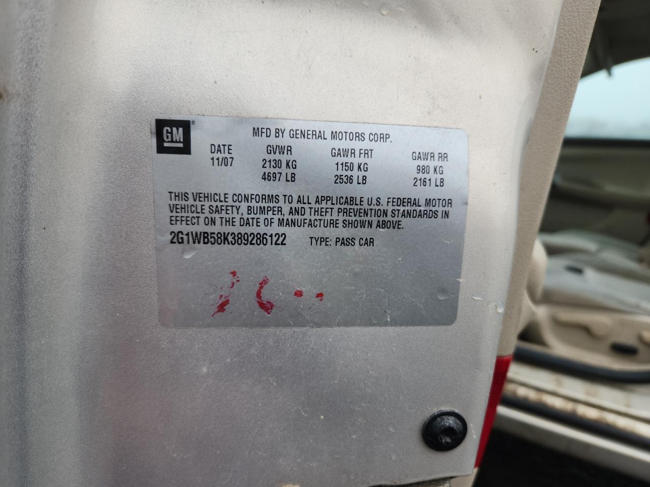 2008 Chevrolet Impala Ls VIN: 2G1WB58K389286122 Lot: 93380075