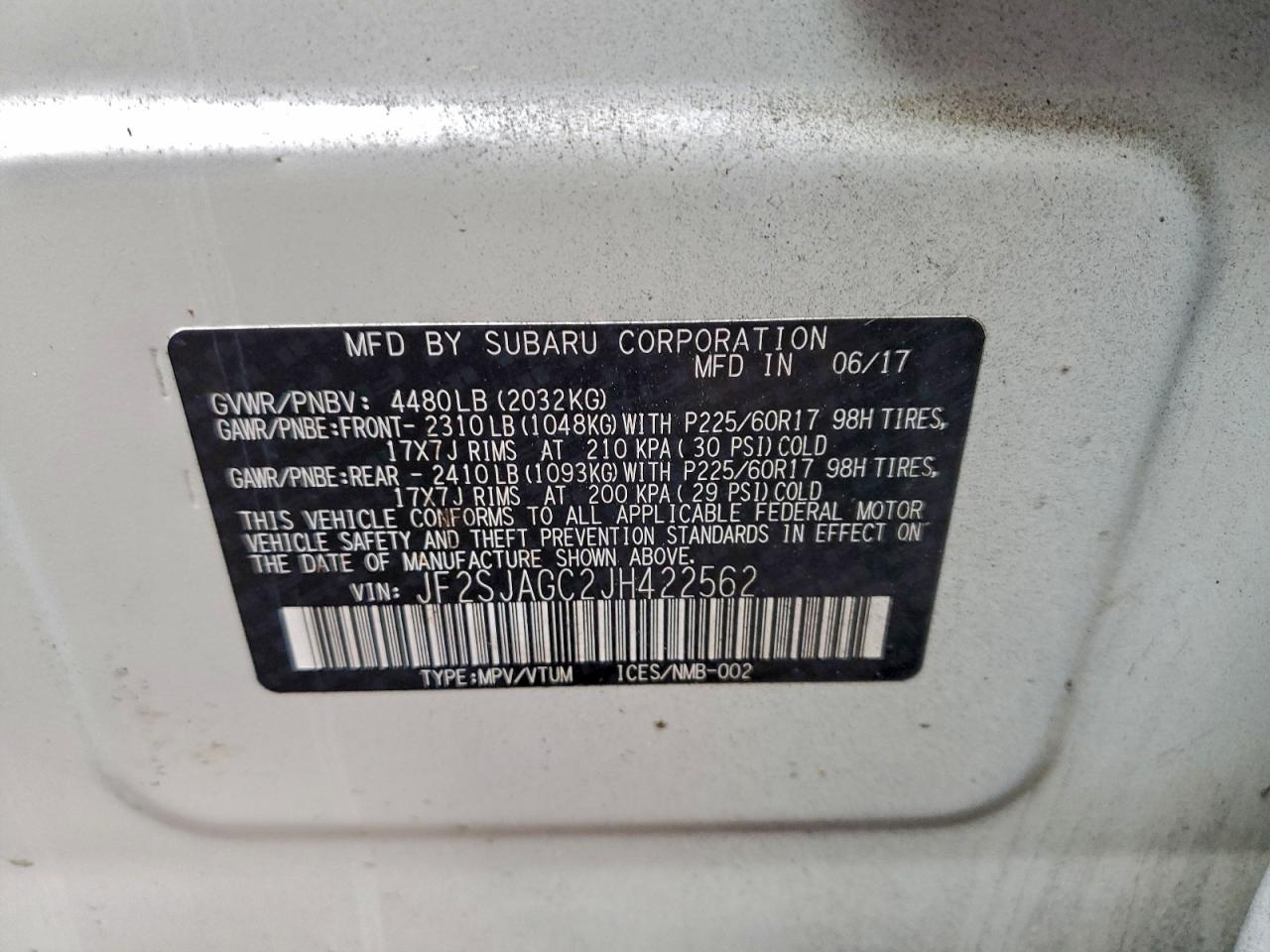 2018 Subaru Forester 2.5I Premium VIN: JF2SJAGC2JH422562 Lot: 93007515