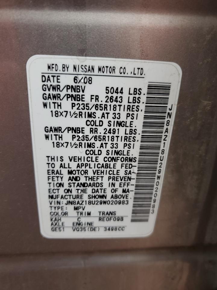 2009 Nissan Murano S VIN: JN8AZ18U29W020983 Lot: 93682845