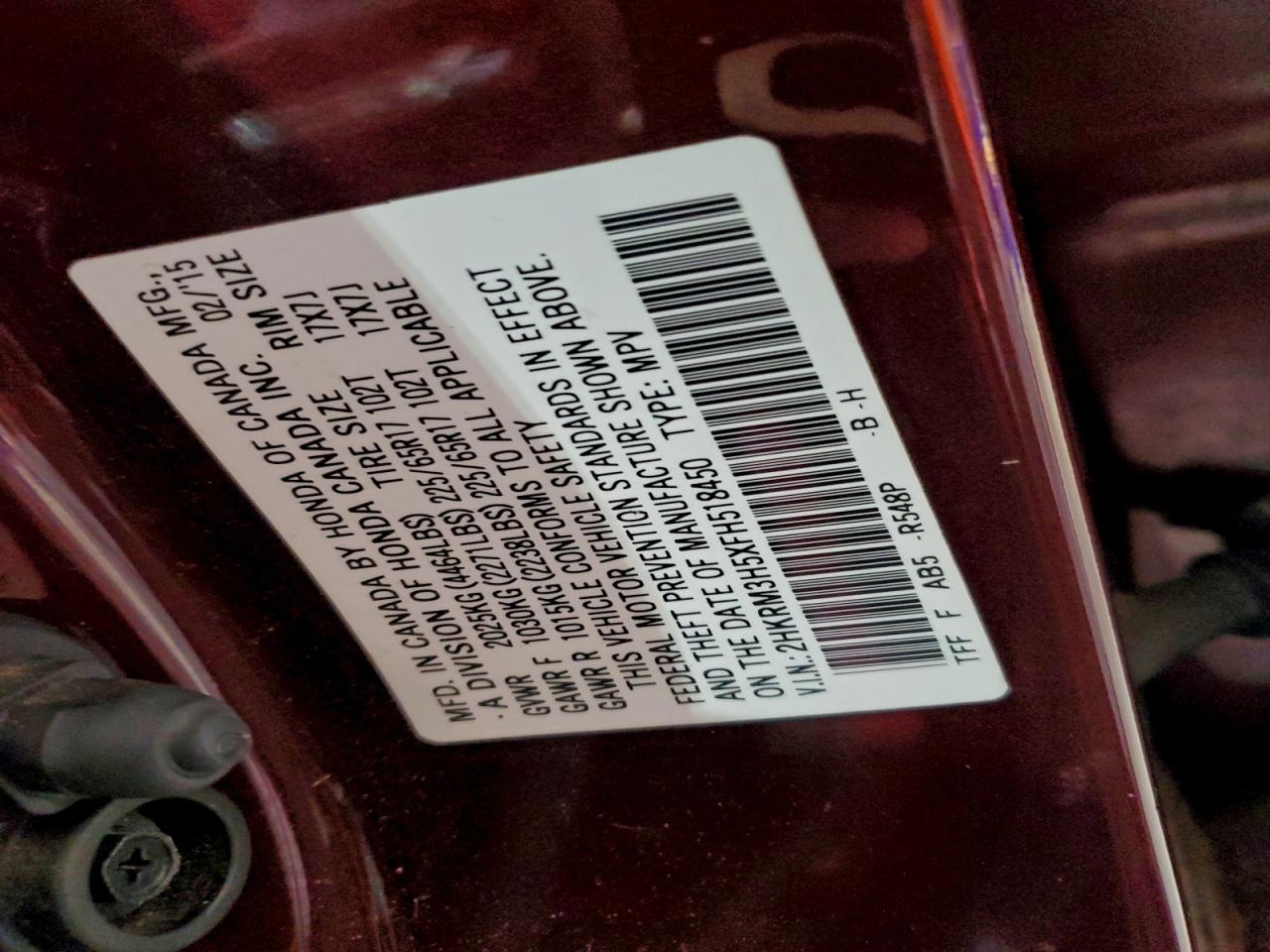 2015 Honda Cr-V Ex VIN: 2HKRM3H5XFH518450 Lot: 93705765