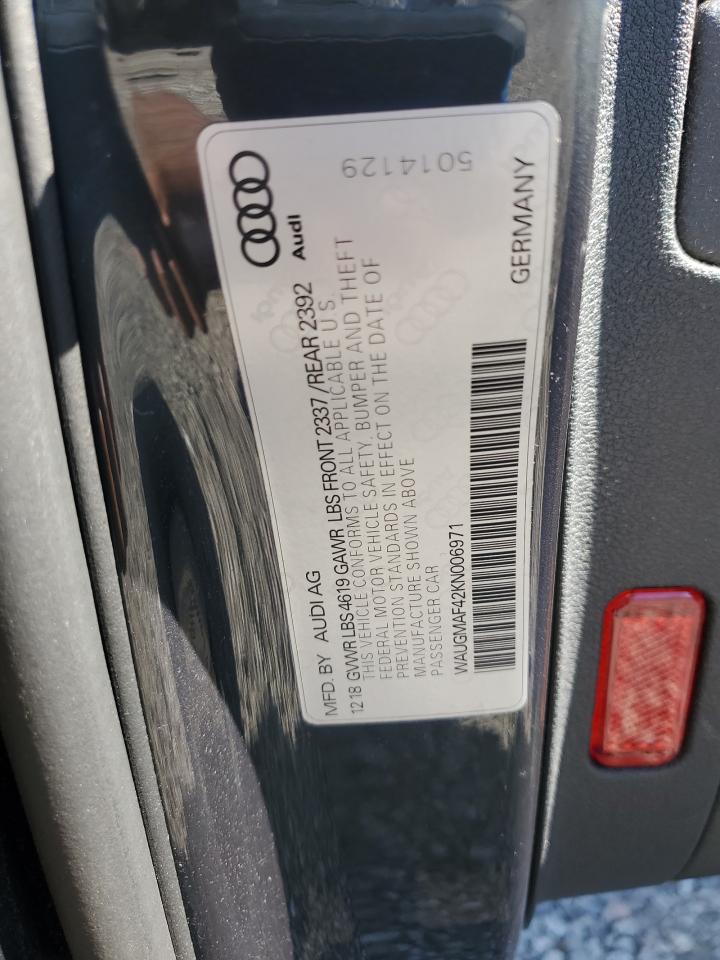 2019 Audi A4 Premium VIN: WAUGMAF42KN006971 Lot: 92879255