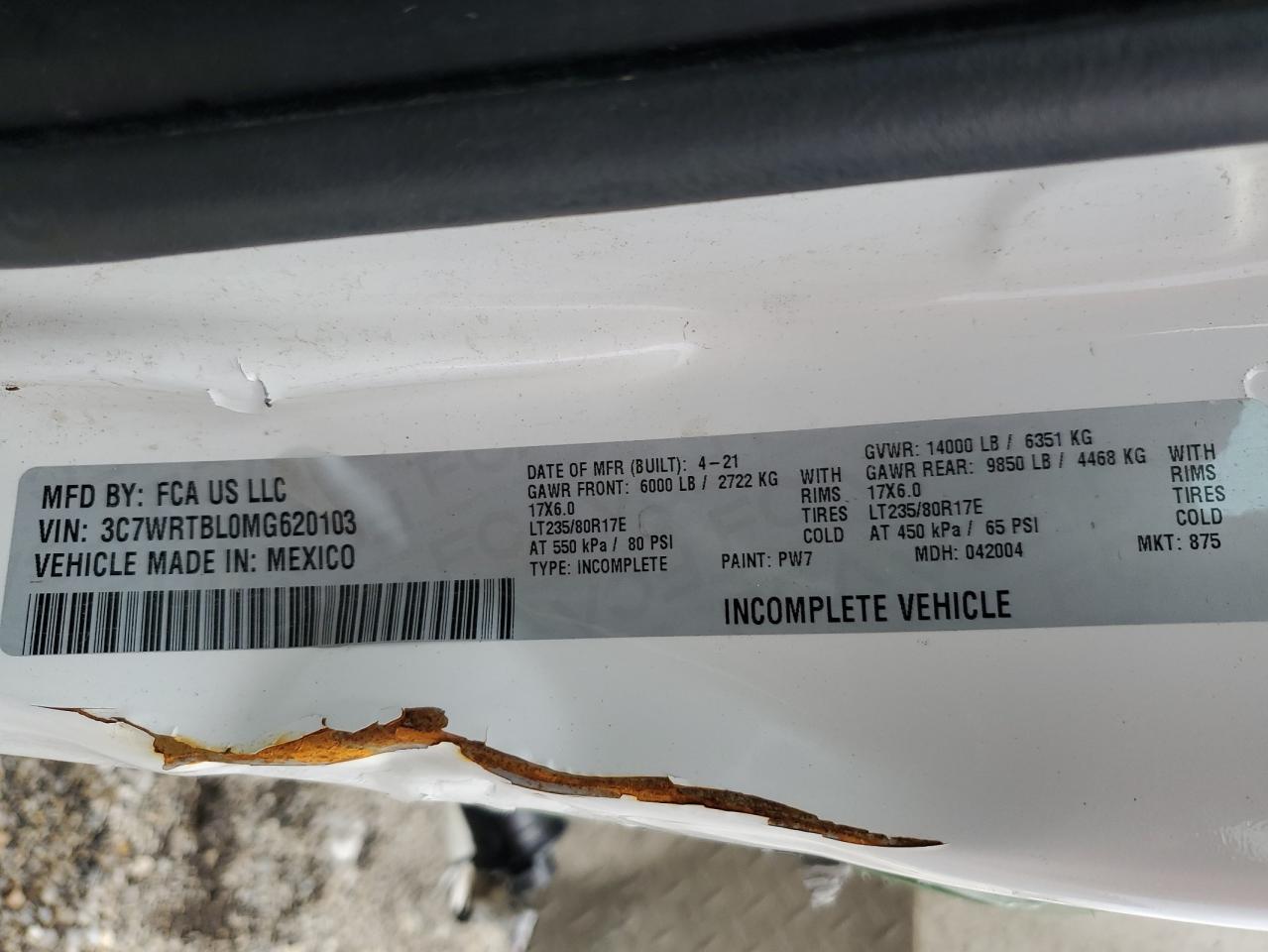 2021 Ram 3500 Utility / Service Truck VIN: 3C7WRTBL0MG620103 Lot: 91897245