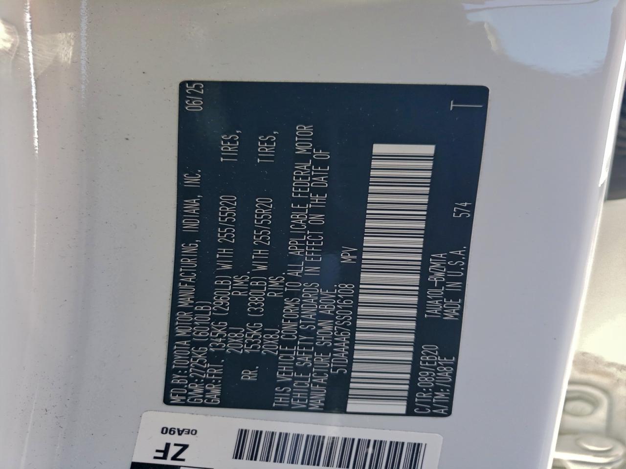 2025 Lexus Tx 350 Base VIN: 5TDAAAA67SS016108 Lot: 94384675