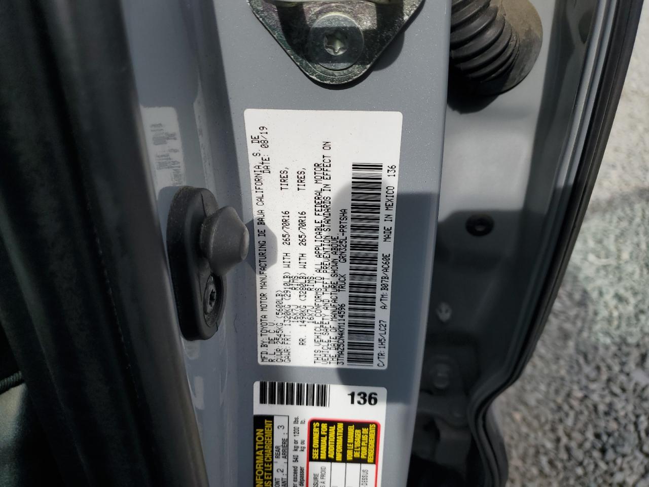 2019 Toyota Tacoma Double Cab VIN: 3TMAZ5CN4KM114596 Lot: 92457875