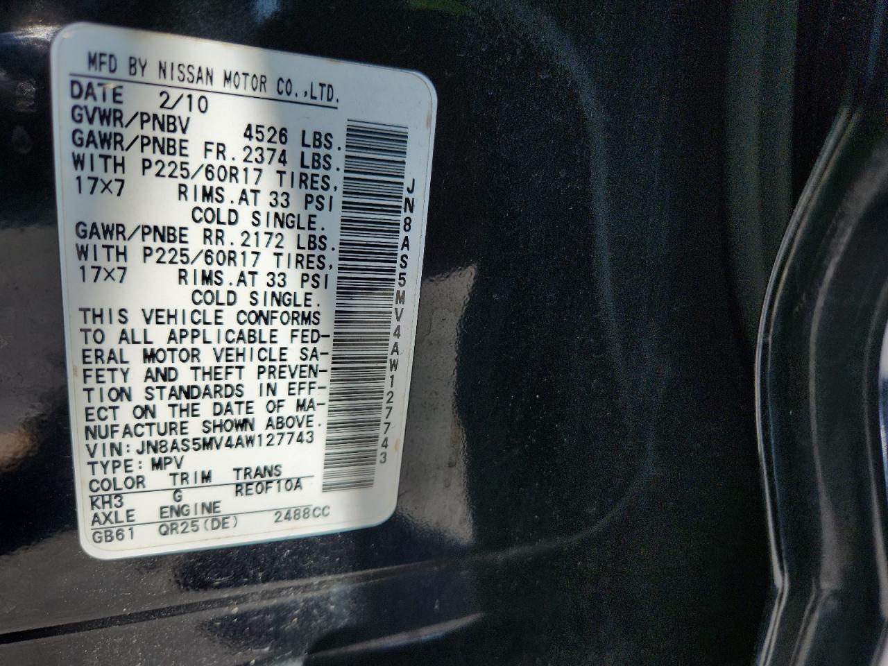 2010 Nissan Rogue S VIN: JN8AS5MV4AW127743 Lot: 92836815