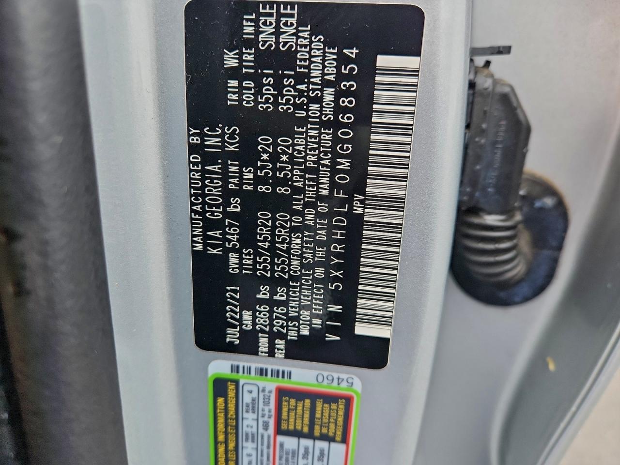 2021 Kia Sorento Ex VIN: 5XYRHDLF0MG068354 Lot: 93952175