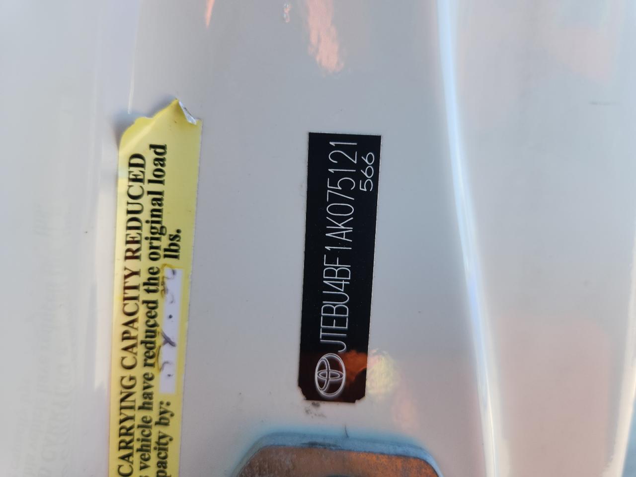 2010 Toyota Fj Cruiser VIN: JTEBU4BF1AK075121 Lot: 82723825