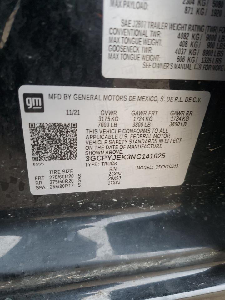 2022 Chevrolet Silverado Ltd K1500 Lt-L VIN: 3GCPYJEK3NG141025 Lot: 93354975