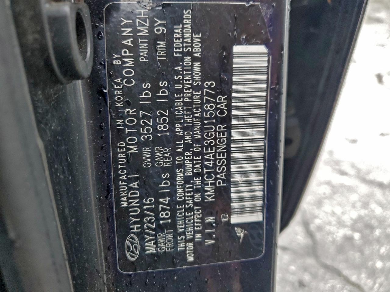 2016 Hyundai Accent Se VIN: KMHCT4AE3GU158773 Lot: 93936945